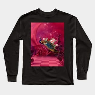 Beautiful peacock in the night Long Sleeve T-Shirt